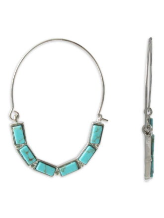 Time and Tru Women's Silver Tone Faux Turquoise Baguette Hoop Earrings