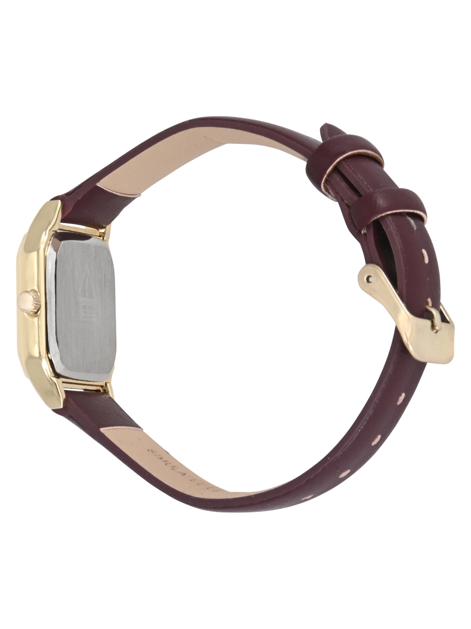 Time & Tru Ladies Goldtone Facet Cut Square Case with Burgundy PU Strap Watch - Image 3