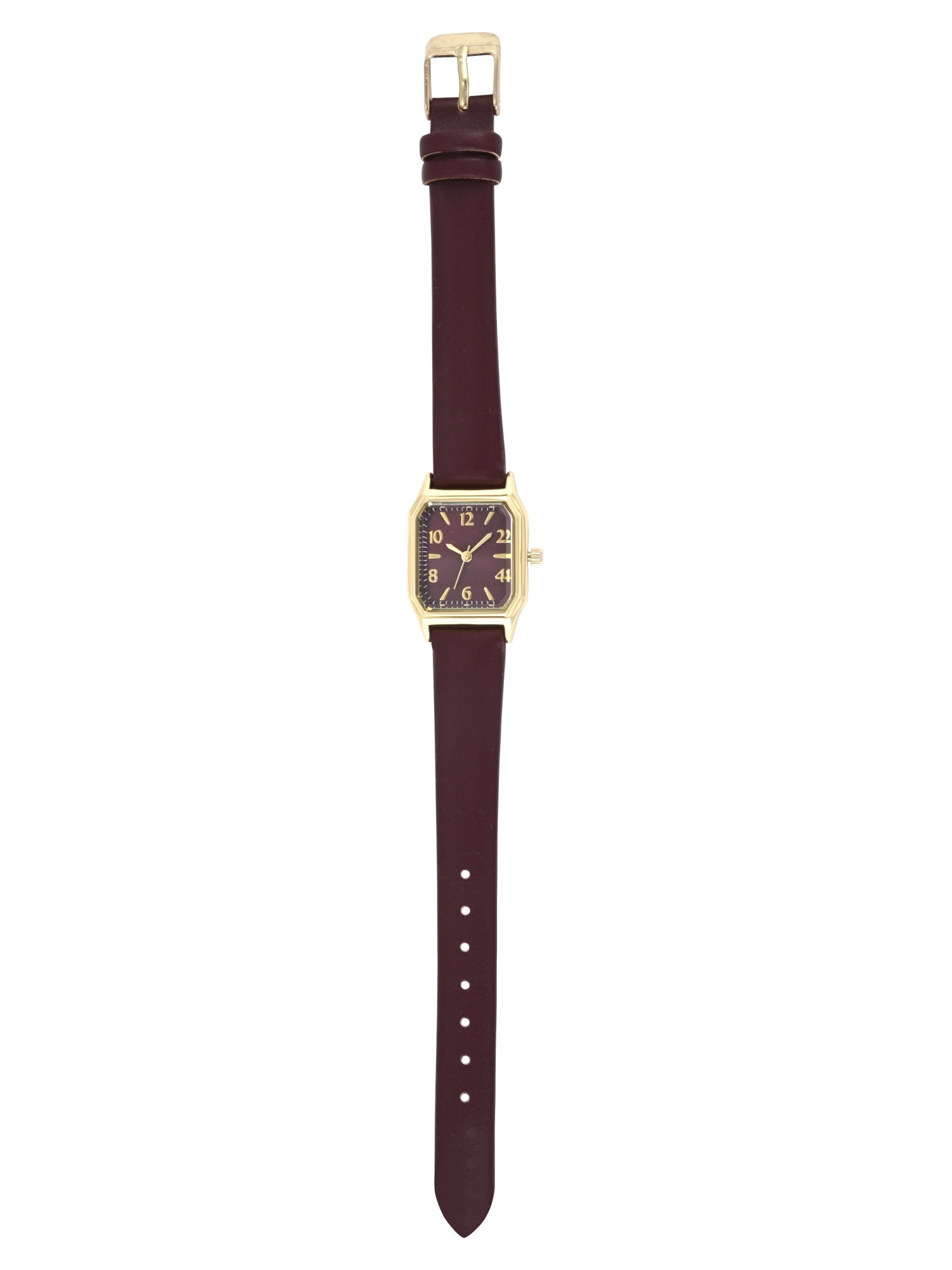 Time & Tru Ladies Goldtone Facet Cut Square Case with Burgundy PU Strap Watch - Image 2