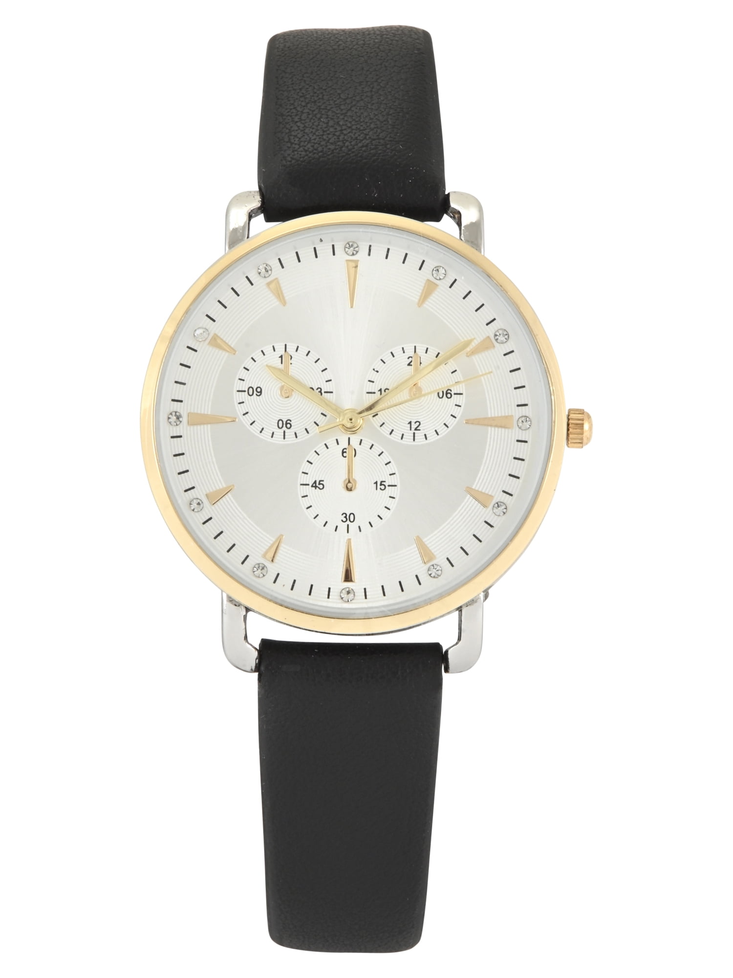 Time & Tru Ladies Two- Tone Round Case with Black PU Strapm Watch