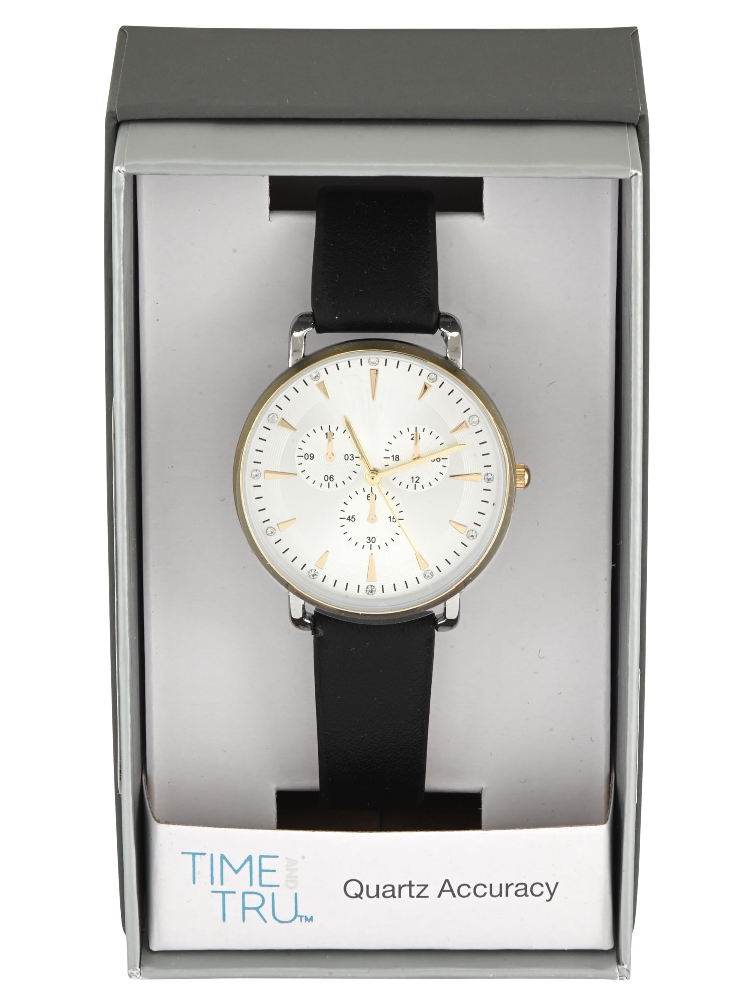 Time & Tru Ladies Two- Tone Round Case with Black PU Strapm Watch - Image 3