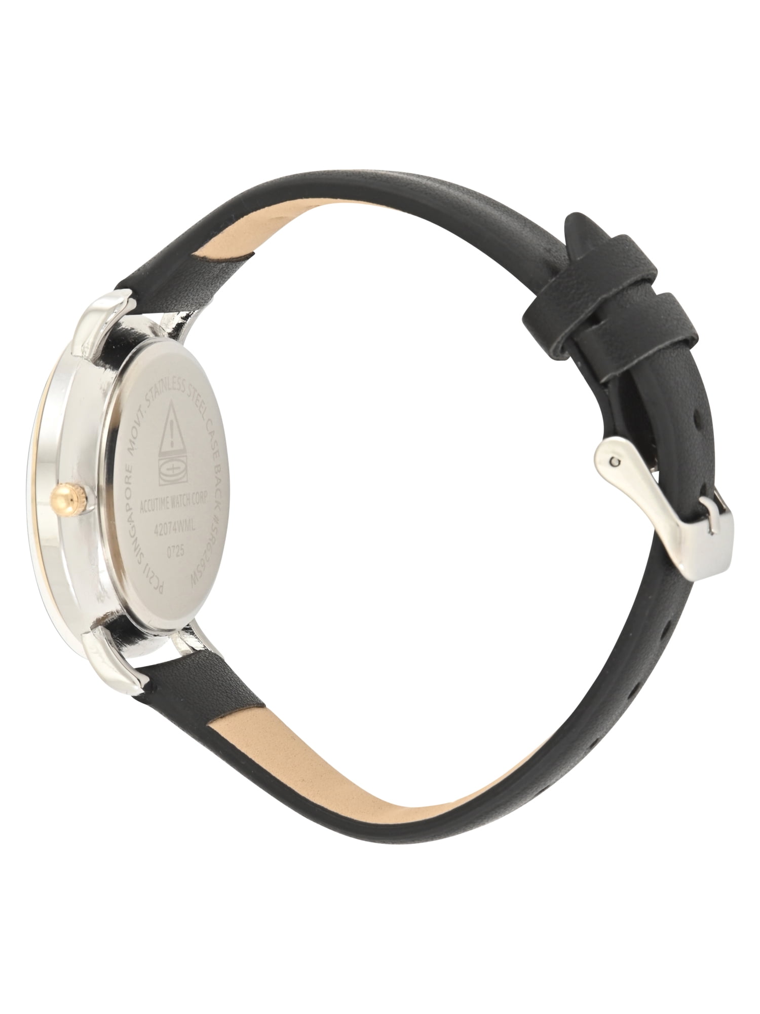 Time & Tru Ladies Two- Tone Round Case with Black PU Strapm Watch - Image 4