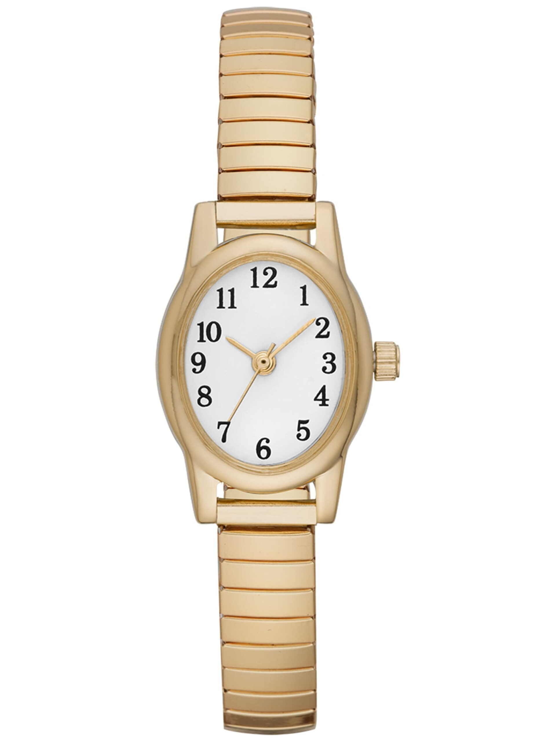 Time & Tru Women's Wristwatch: Gold Tone Oval Case, Easy Read Dial, Expansion Band (FMDOTT008)