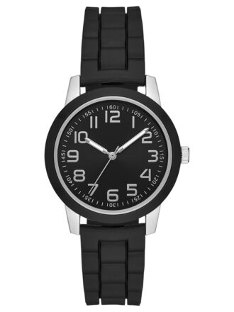 Time & Tru Women's Wristwatch: Silver Case, Black Bezel, Easy Read Dial, Silicone Strap (FMDOTT015)