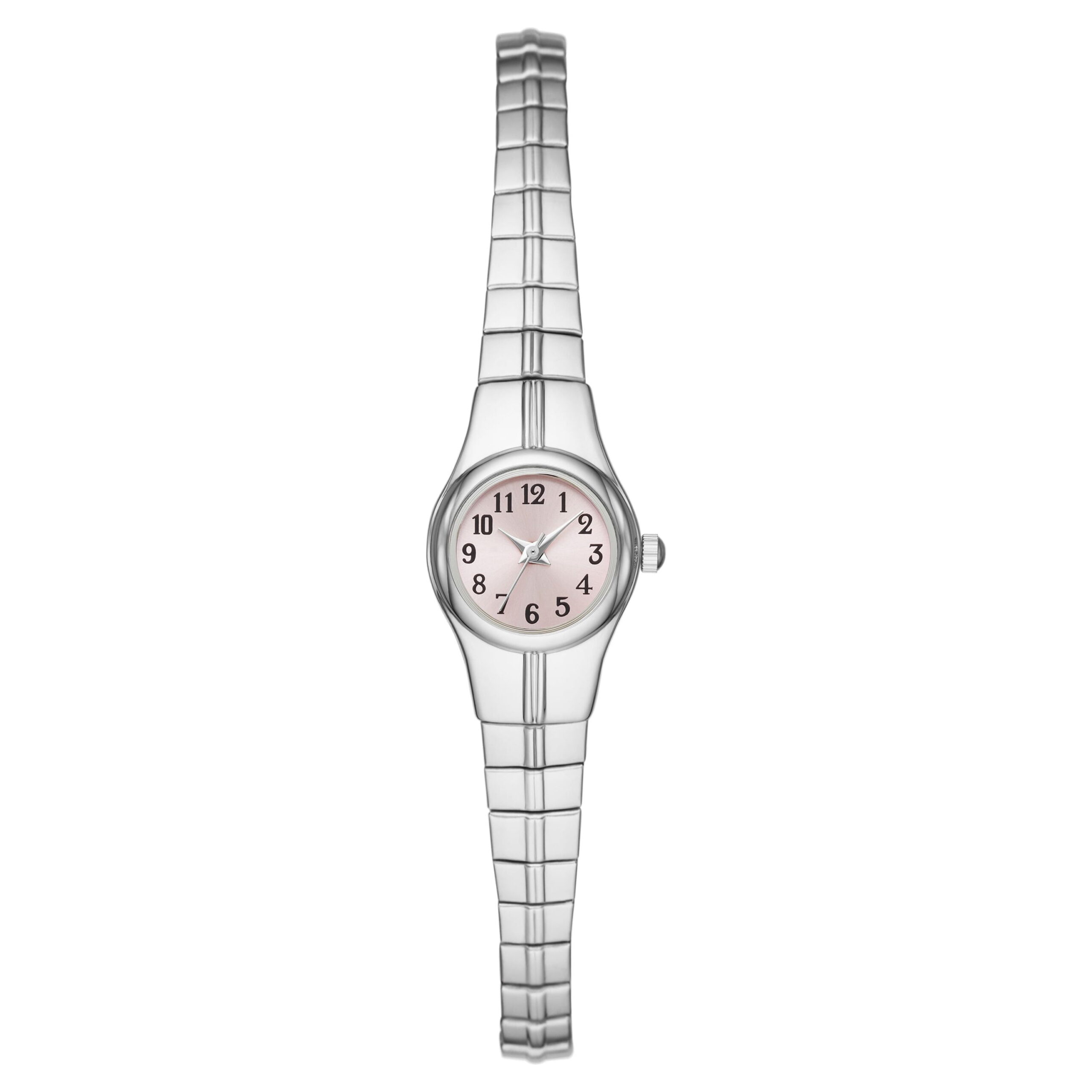 Time & Tru Women's Wristwatch: Silver Tone Case, Pink Easy Read Dial, Expansion Band (FMDOTT046)