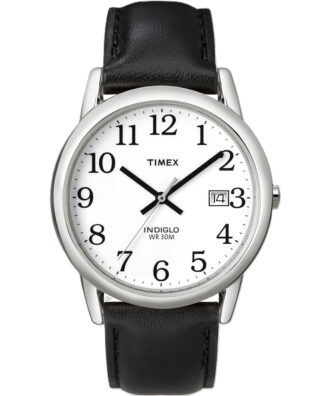Timex Men's Easy Reader Date Black/Silver/White 35mm Casual Watch, Leather Strap