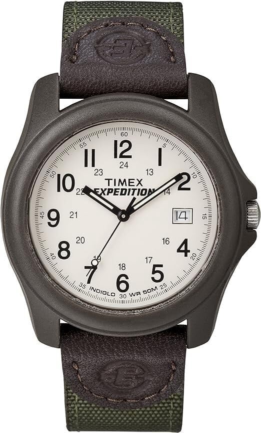 Timex Men's Expedition Camper Brown/Green 39mm Outdoor Watch, Leather & Fabric Strap - Image 2