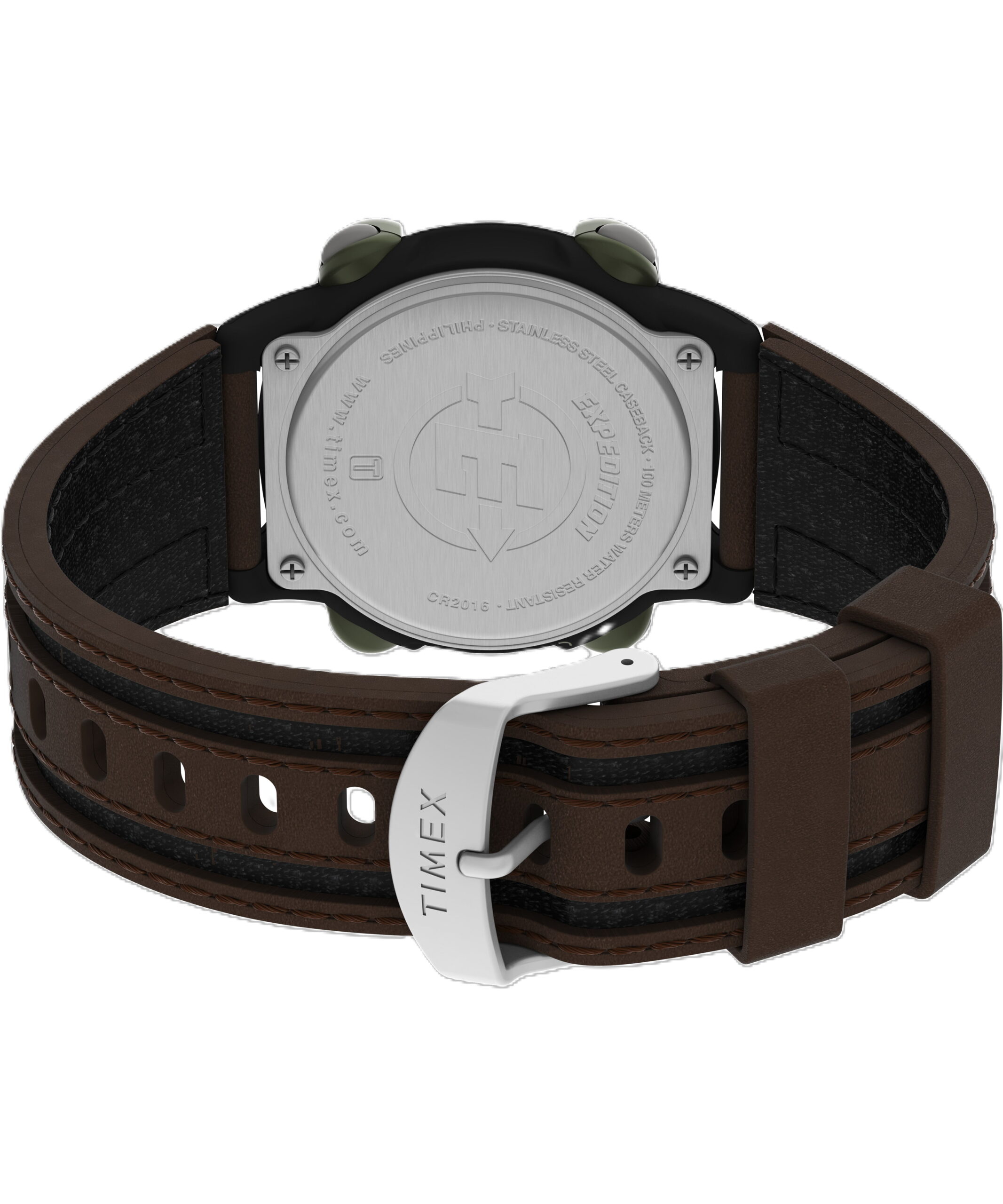 Timex Men's Expedition Digital CAT 39mm Watch – Green Case with Black & Brown Fabric & Leather Strap - Image 2