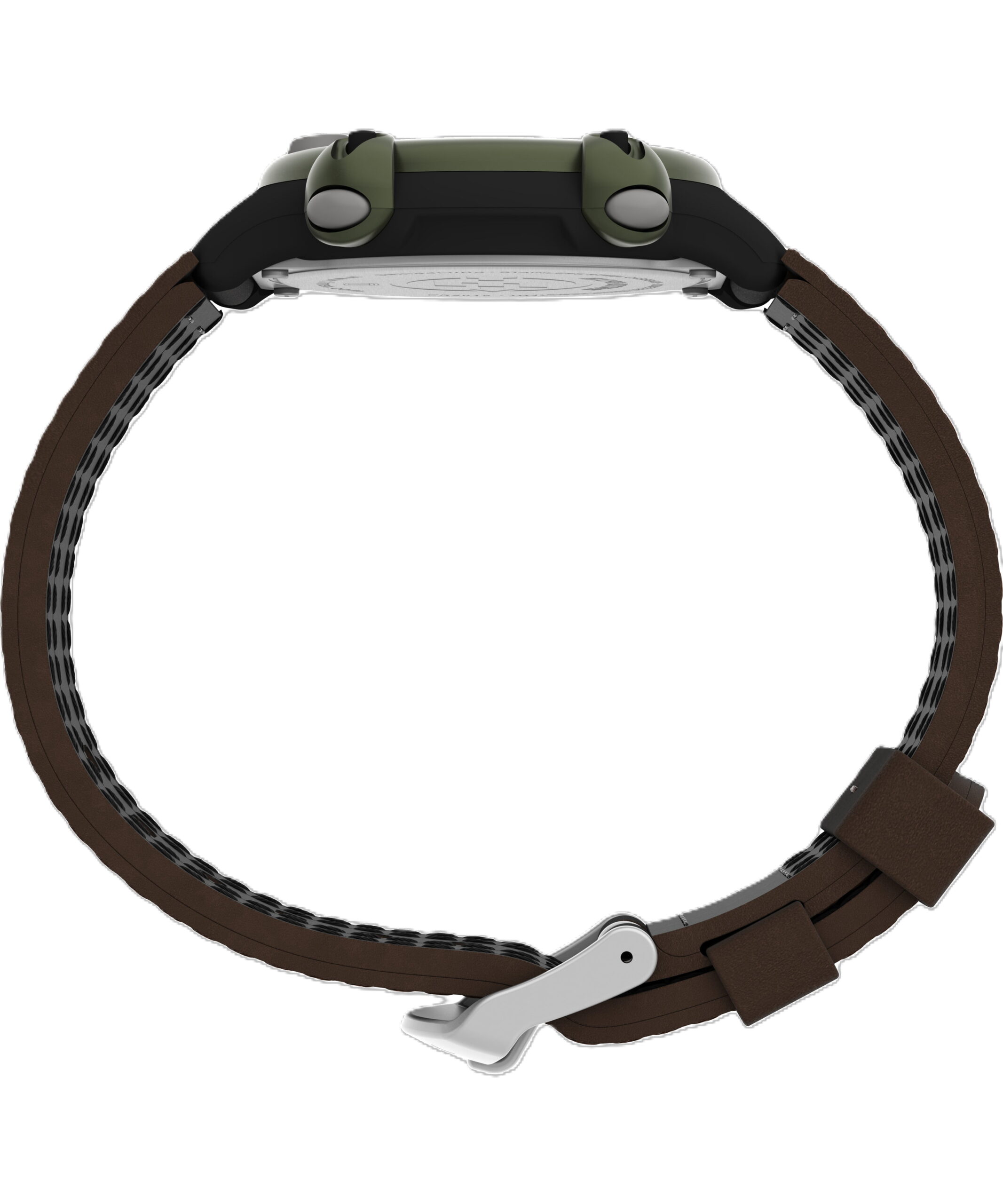Timex Men's Expedition Digital CAT 39mm Watch – Green Case with Black & Brown Fabric & Leather Strap - Image 4