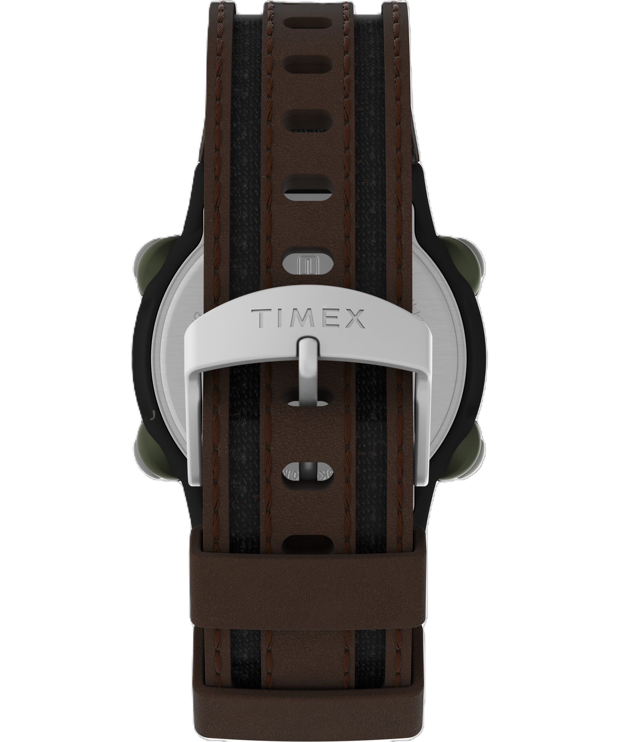 Timex Men's Expedition Digital CAT 39mm Watch – Green Case with Black & Brown Fabric & Leather Strap - Image 3