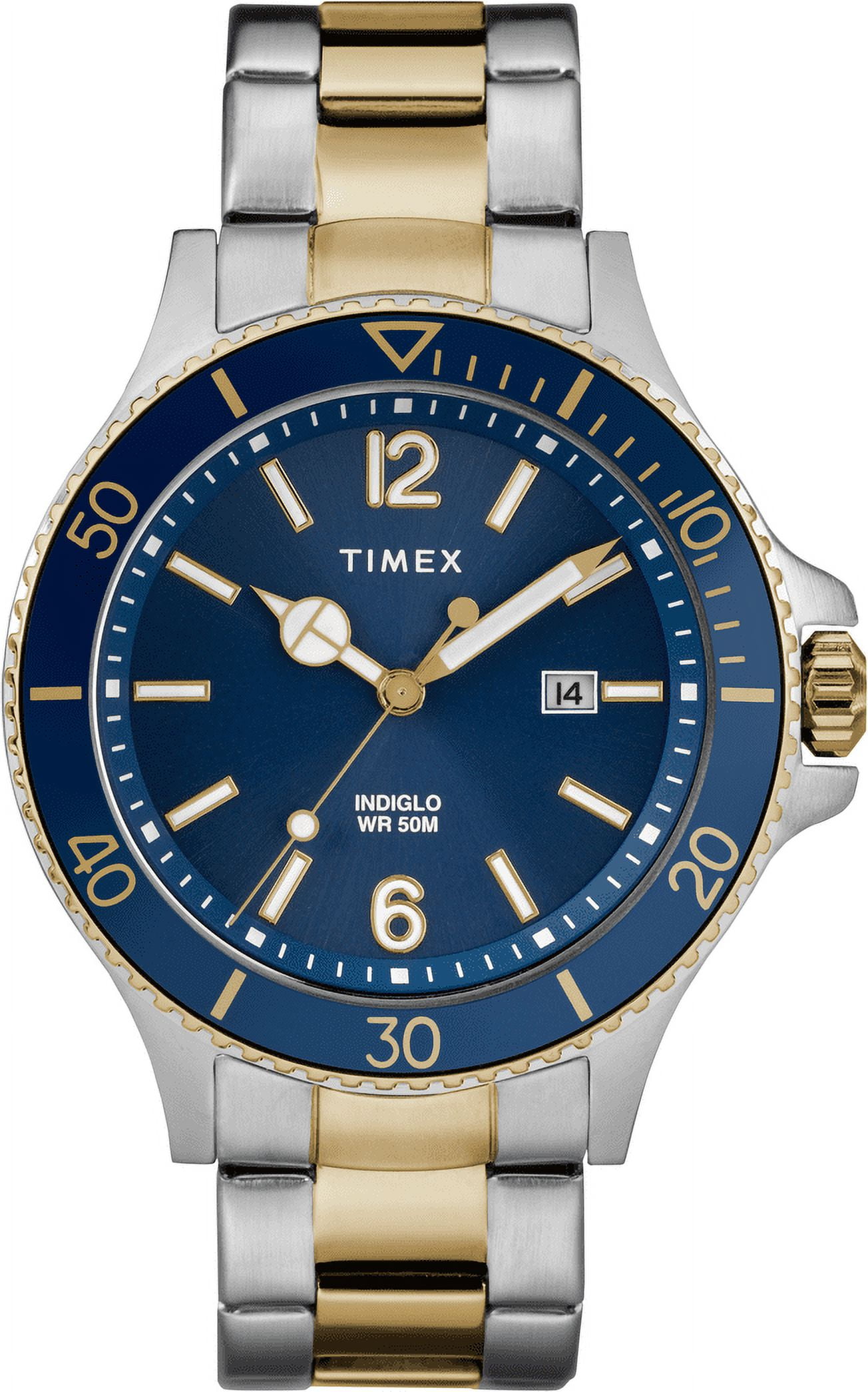 Timex Men's Harborside Two-Tone/Blue 42mm Dress Watch, Stainless Steel Bracelet