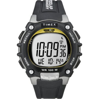 TIMEX Men's IRONMAN Classic 100 44mm Watch – Black & Silver-Tone Case Yellow Accents with Black Resin Strap