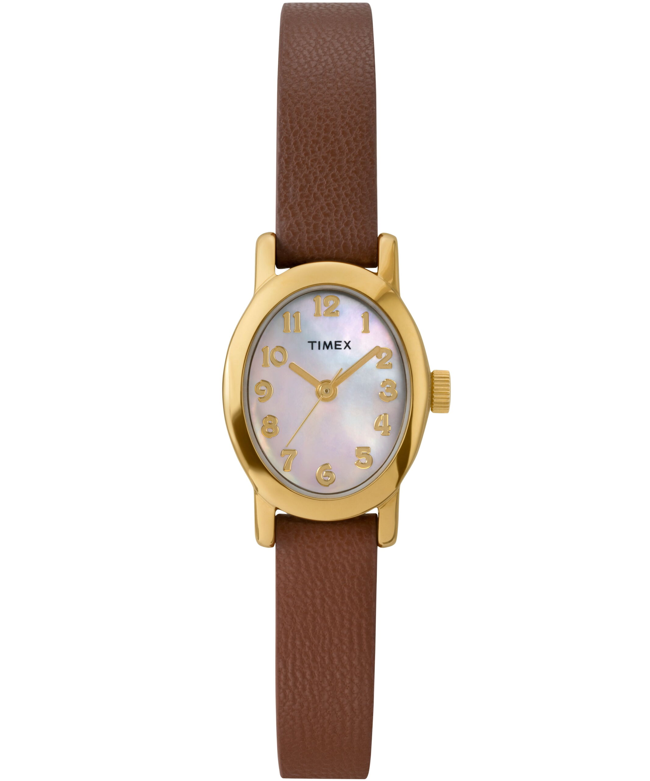 Timex Women's Cavatina 18mm Watch - Brown Strap Mother of Pearl Dial Gold-Tone Case