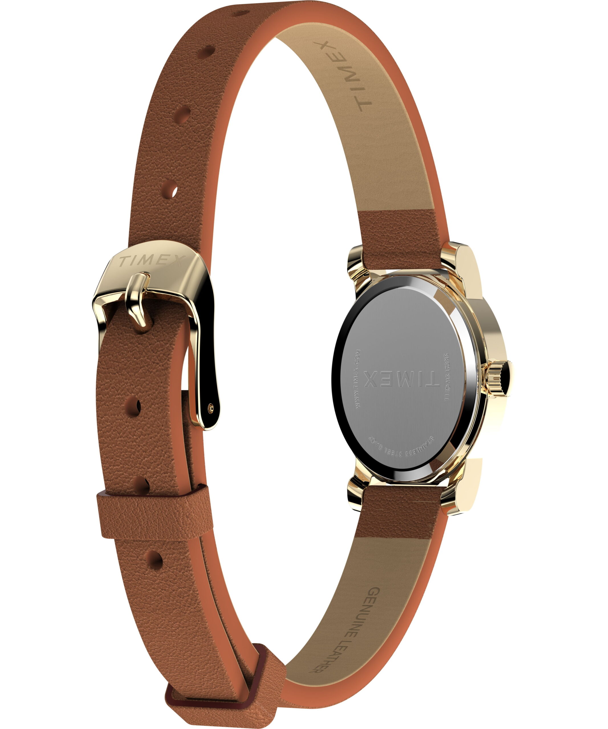 Timex Women's Cavatina 18mm Watch - Brown Strap Mother of Pearl Dial Gold-Tone Case - Image 5