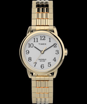 Timex Women's Easy Reader 25mm Perfect Fit Watch – Gold-Tone Case White Dial with Two-Tone Expansion Band