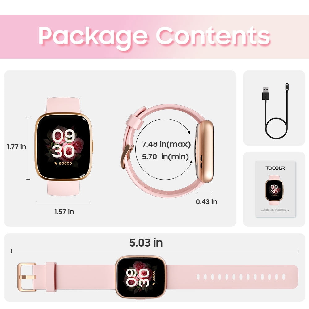 TOOBUR Smart Watch for Women, 1.83" Fitness Tracker Watch with Step Tracker/Pedometer/Sleep, IP68 Waterproof Smartwatch Calls Compatible iOS Android Pink - Image 2