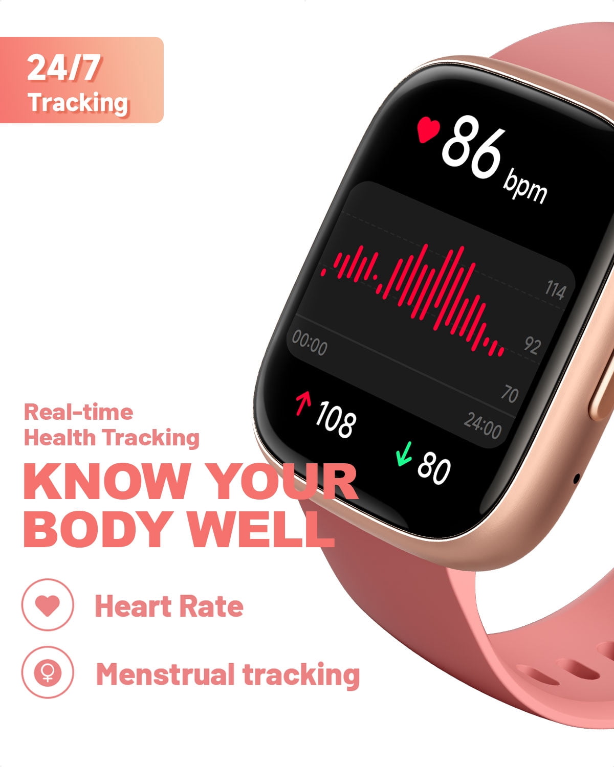 TOOBUR Smart Watch for Women, 1.83" Fitness Tracker Watch with Step Tracker/Pedometer/Sleep, IP68 Waterproof Smartwatch Calls Compatible iOS Android Pink - Image 3