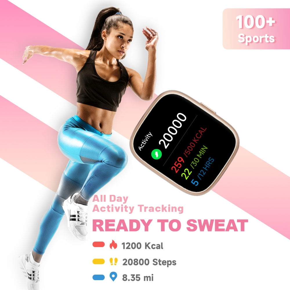 TOOBUR Smart Watch for Women, 1.83" Fitness Tracker Watch with Step Tracker/Pedometer/Sleep, IP68 Waterproof Smartwatch Calls Compatible iOS Android Pink - Image 4