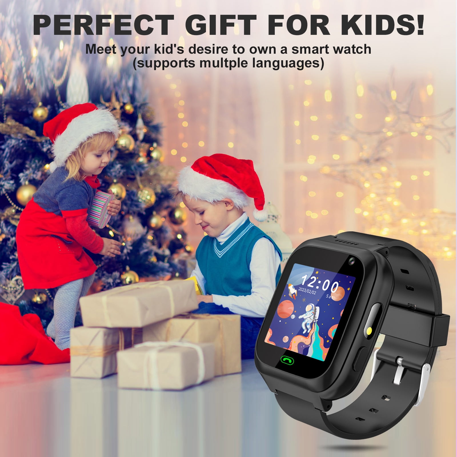 TOPCHANCES Kids Smart Watch for Boys Girls, Touch Screen Smartwatch with Call, 8 Games, Camera, Video, Calculator, Music Player (Black) - Image 4