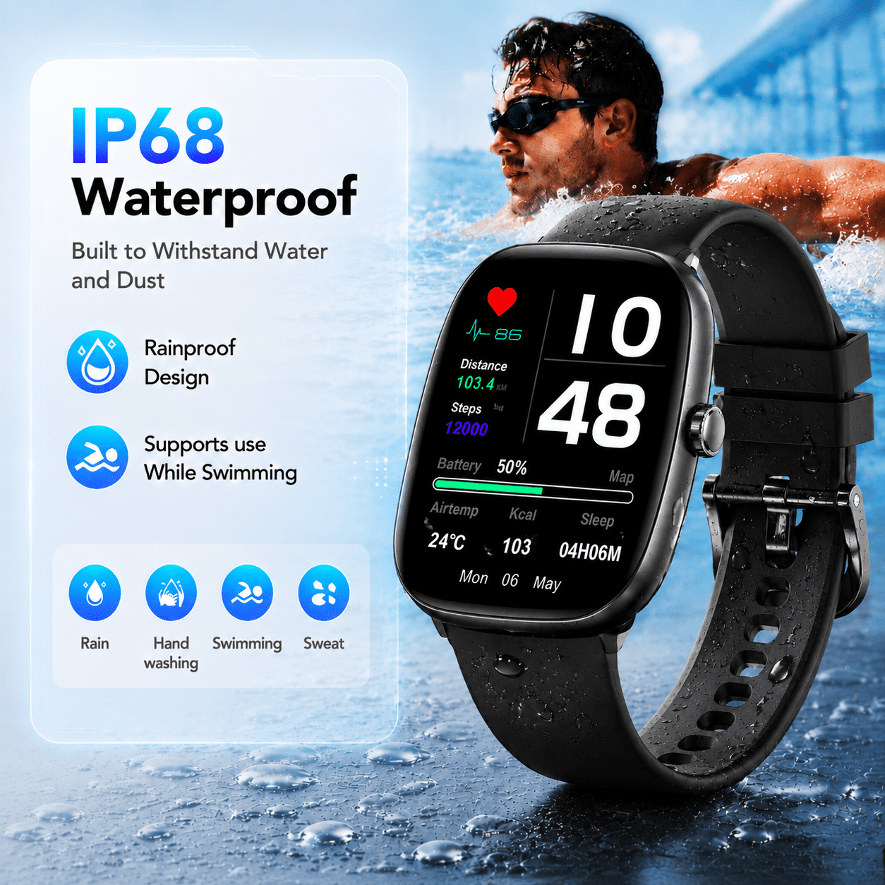 TPUFO Smart Watch for Men Women, Fits for iPhone Android iOS, IP68 1.85" Touchscreen Fitness Tracker with Bluetooth Calling, 120+ Sport Modes, Black - Image 4