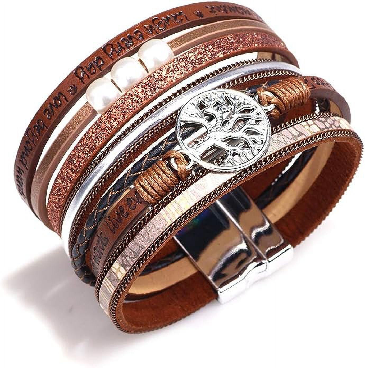 Tree of Life Leather Bracelets for Women.Colorful Multi-Layer Wrapped Wristband Bracelets for Women,Birthday Easter Basket Stuffers Jewelry Gifts for Teens Girls (Brown) - Image 4