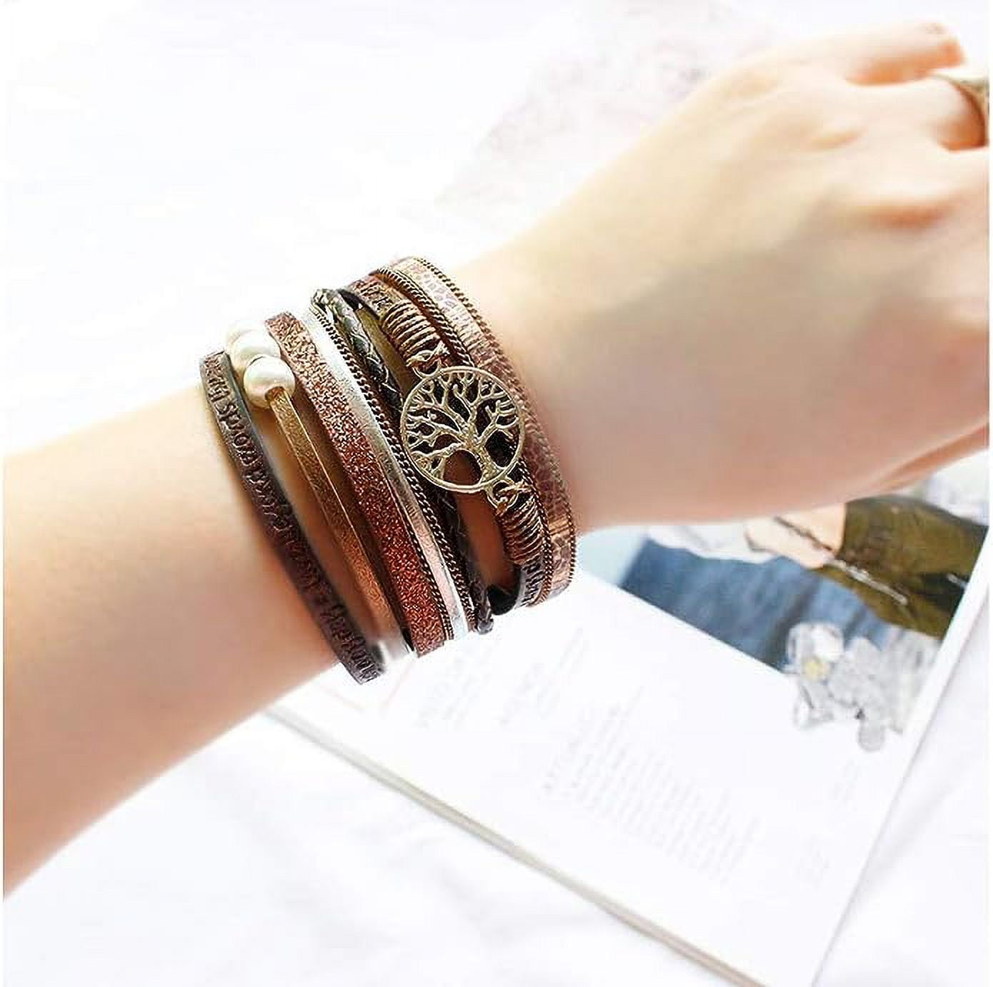 Tree of Life Leather Bracelets for Women.Colorful Multi-Layer Wrapped Wristband Bracelets for Women,Birthday Easter Basket Stuffers Jewelry Gifts for Teens Girls (Brown) - Image 3