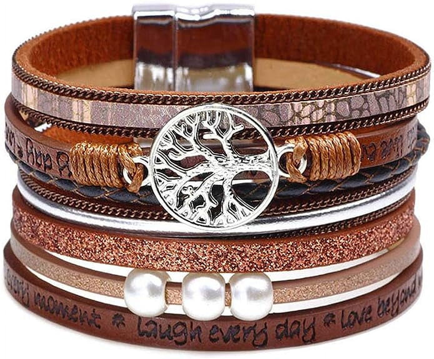 Tree of Life Leather Bracelets for Women.Colorful Multi-Layer Wrapped Wristband Bracelets for Women,Birthday Easter Basket Stuffers Jewelry Gifts for Teens Girls (Brown)