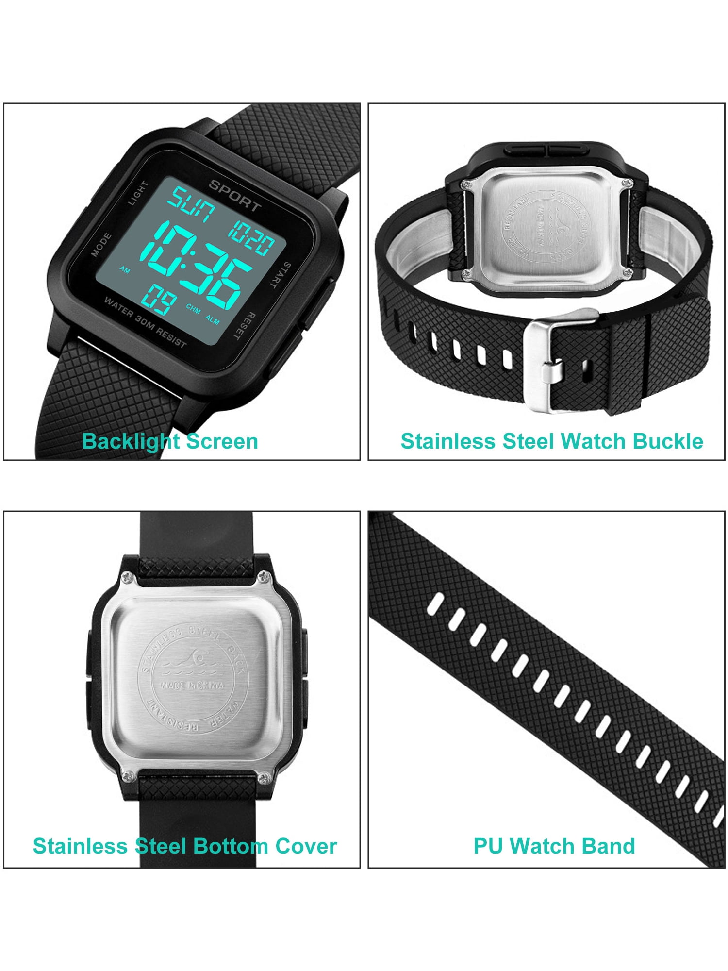 TSV Men's Military Sports Watch, LED Screen Large Digital Face Waterproof Wristwatch - Image 4