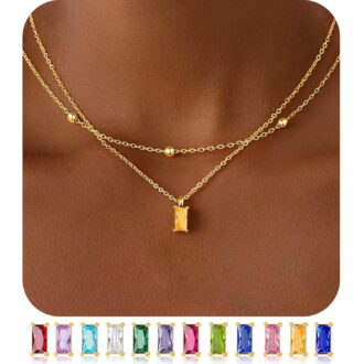 Turandoss November Birthstone Necklaces for Women 14K Gold Plated Dainty Citrine Yellow Color Birthstone Layered Necklace Gold CZ Necklace Trendy Women's Jewelry Birthday Gifts