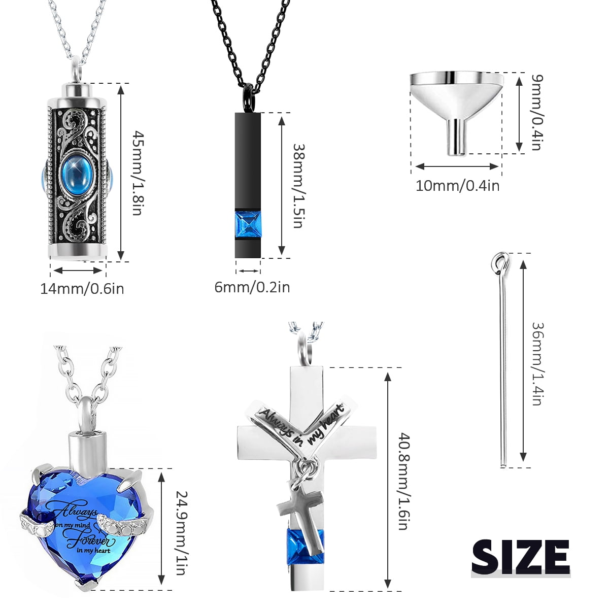 Tzdxfgl Cremation Urn Necklace, 4Pcs Urn Necklace for Ashes Keepsake Cremation Jewelry Vertical Bar Zircon Crystal Urn Necklace Urn Stainless Steel Memorial Pendant for Women Men Loved Ones Pet - Image 2