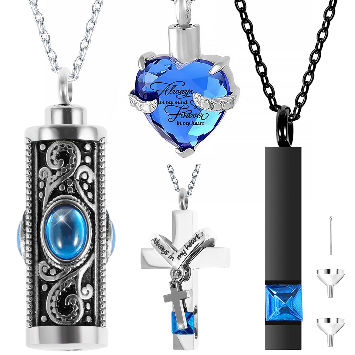 Tzdxfgl Cremation Urn Necklace, 4Pcs Urn Necklace for Ashes Keepsake Cremation Jewelry Vertical Bar Zircon Crystal Urn Necklace Urn Stainless Steel Memorial Pendant for Women Men Loved Ones Pet - Image 4