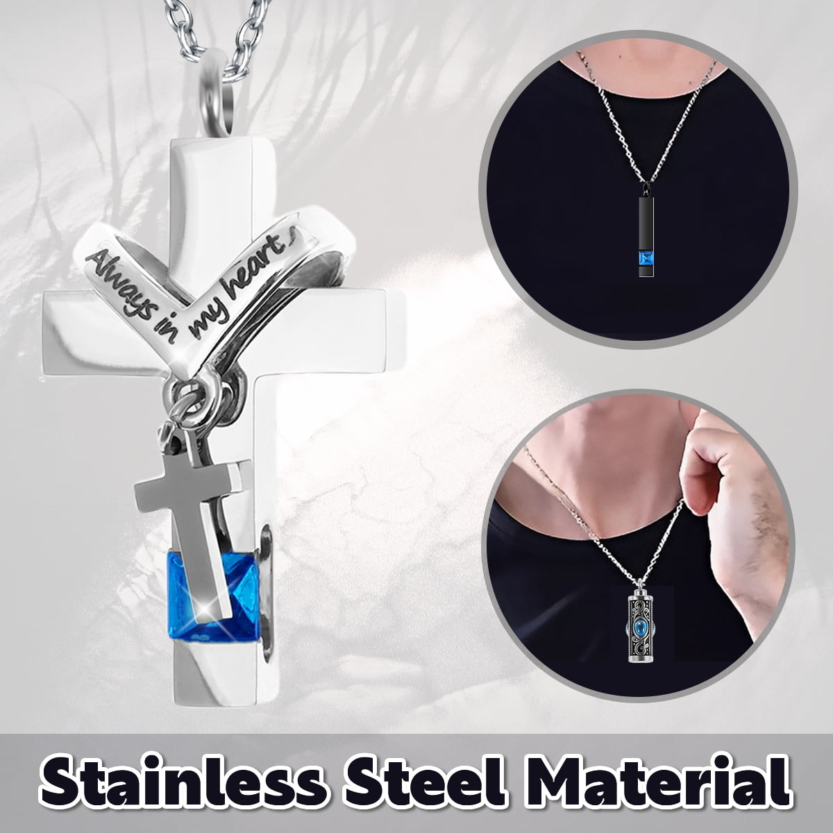 Tzdxfgl Cremation Urn Necklace, 4Pcs Urn Necklace for Ashes Keepsake Cremation Jewelry Vertical Bar Zircon Crystal Urn Necklace Urn Stainless Steel Memorial Pendant for Women Men Loved Ones Pet - Image 5