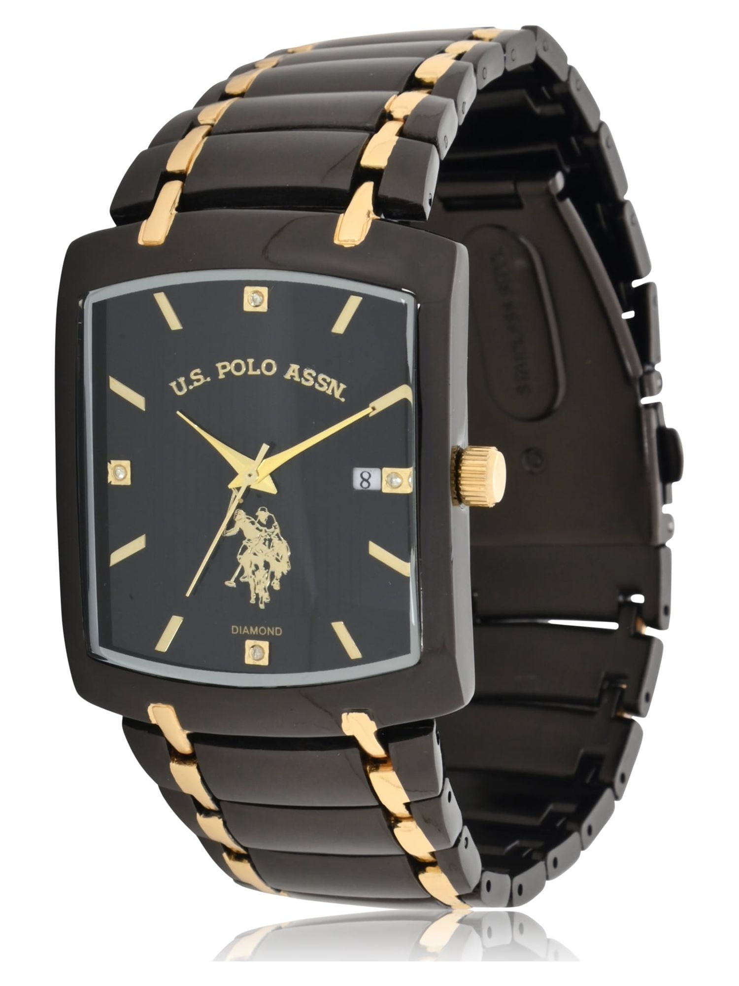U.S. Polo Assn. Adult Male Analog Watch with Brick and Diamond on Dial Silicone Strap