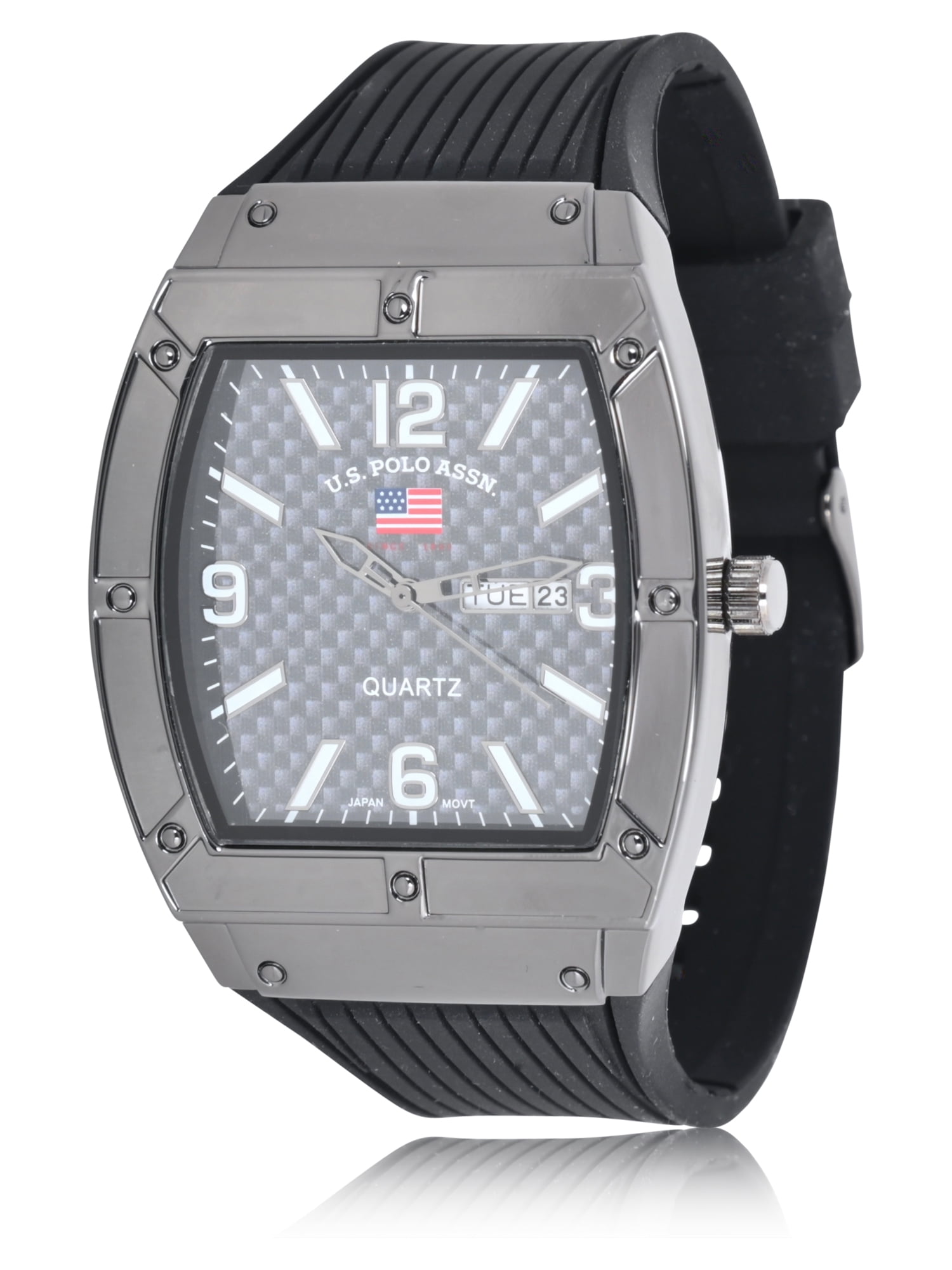 U.S. Polo Assn. Adult Male Analog Watch with Gun Metal Case and Black Silicone Strap (US9797WM)