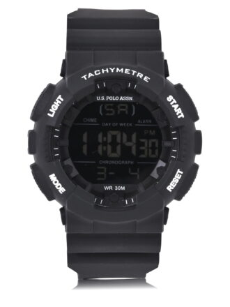 U.S. Polo Assn. Adult Male Black Digital Tachymeter Watch (USC90071WM)