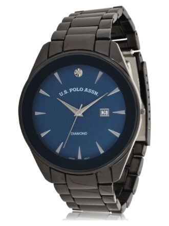 U.S. Polo Assn. Adult Male Bracelet Watch with Diamond on Blue Dial in Black (USC80665WM)