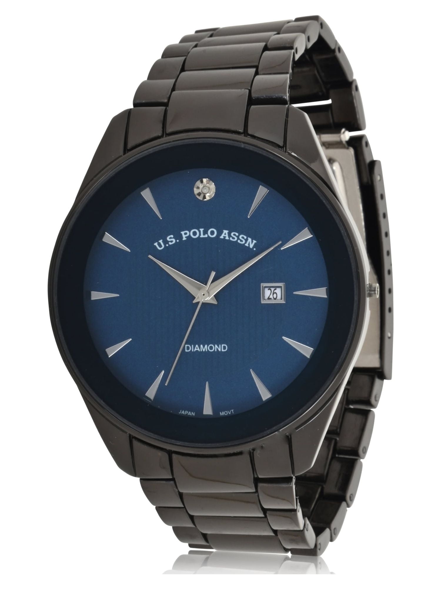 U.S. Polo Assn. Adult Male Bracelet Watch with Diamond on Blue Dial in Black (USC80665WM)