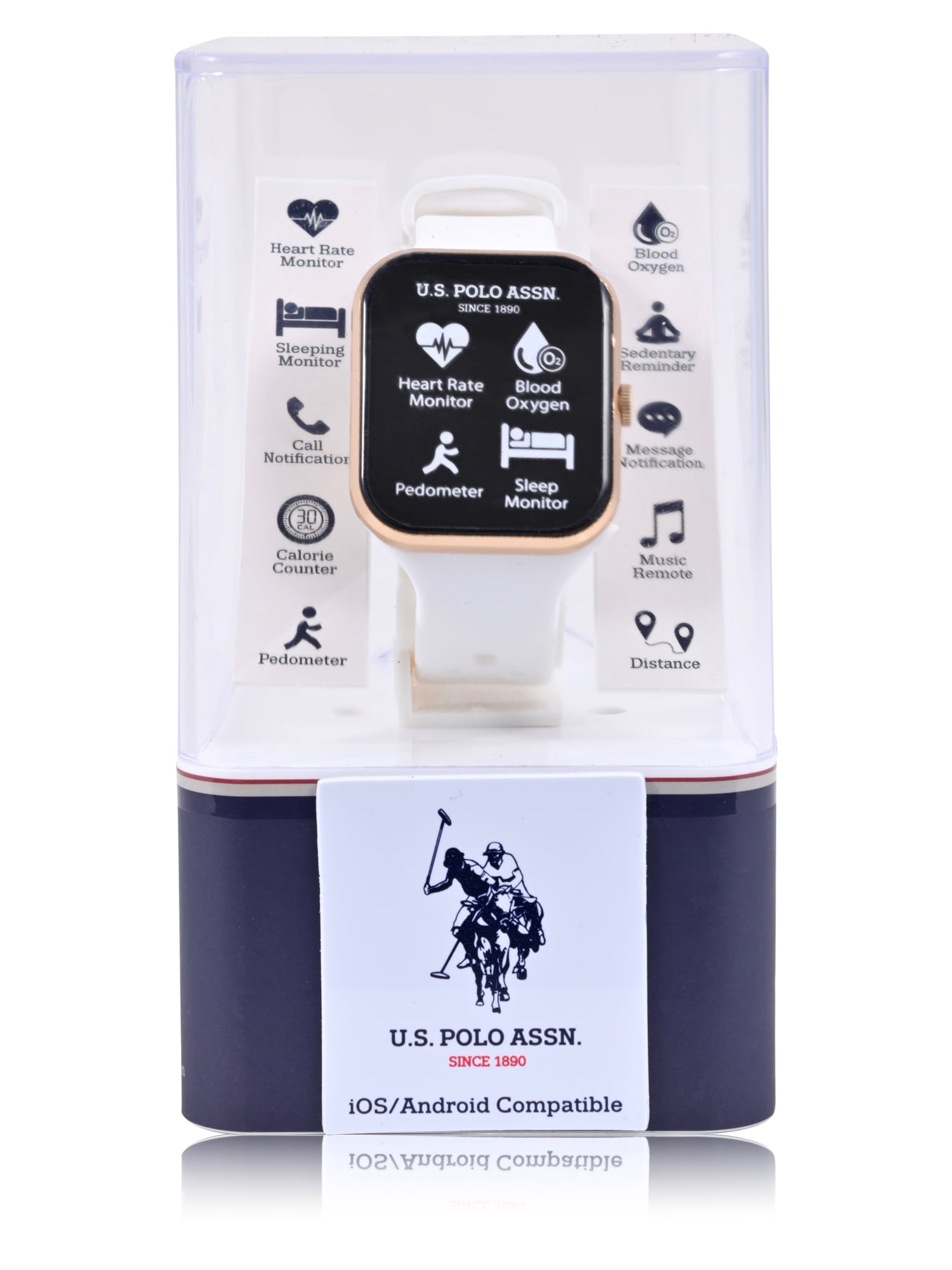 U.S. Polo Assn. Adult Unisex Smart Watch with Silicone Strap in Gold and White (US6140BU) - Image 4