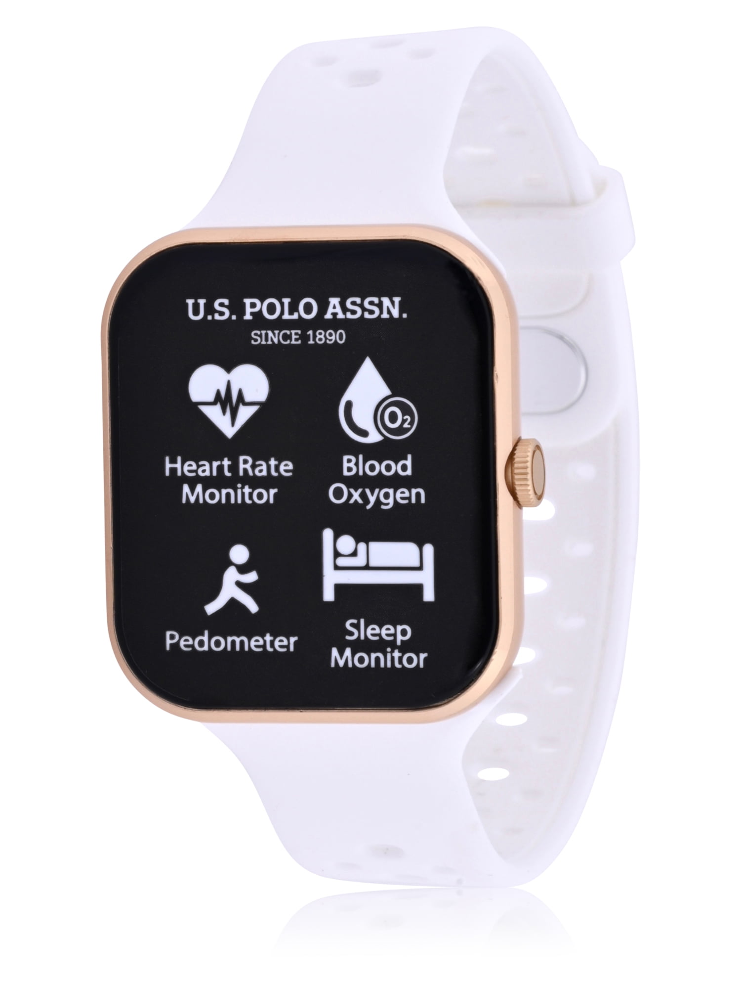 U.S. Polo Assn. Adult Unisex Smart Watch with Silicone Strap in Gold and White (US6140BU)