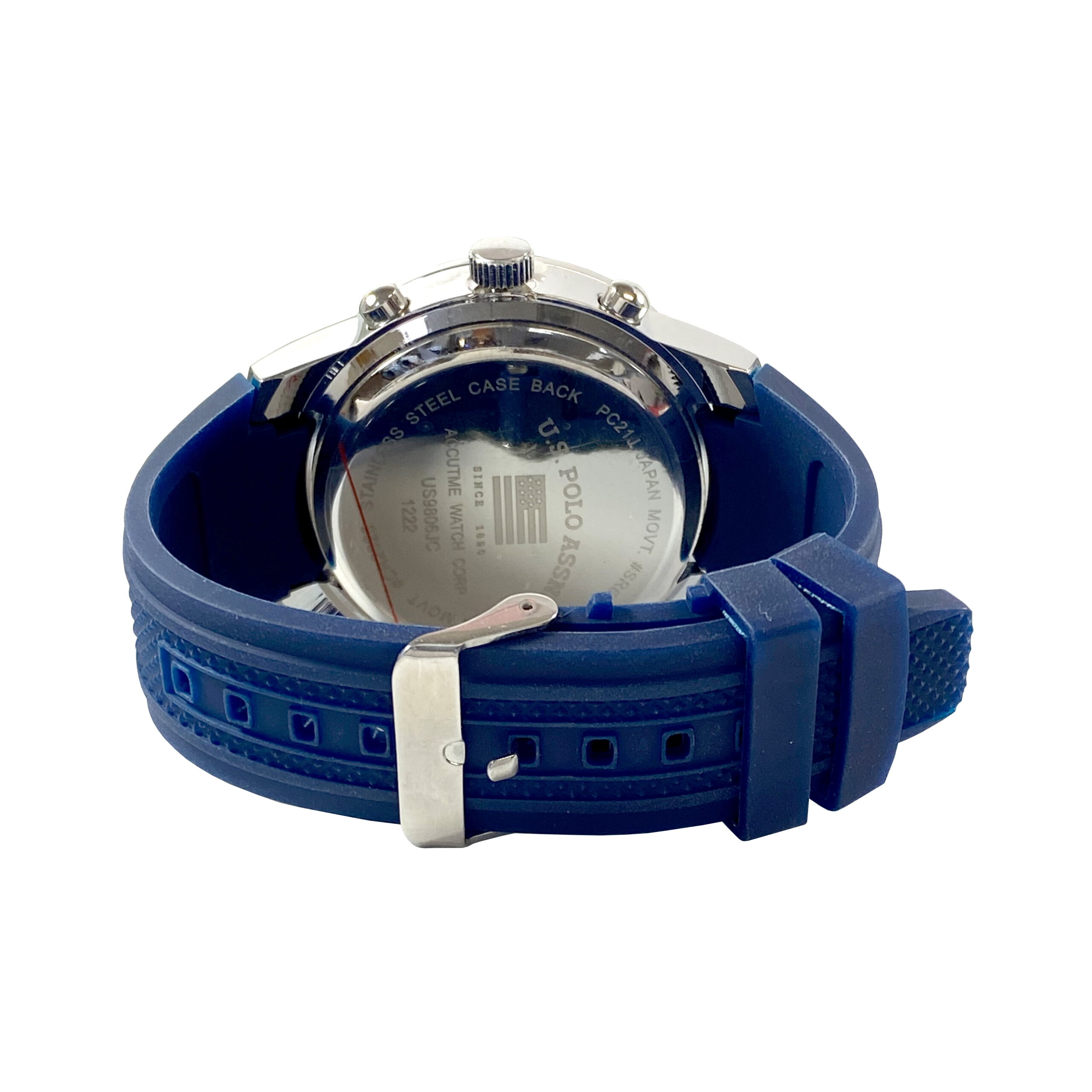 U.S. Polo ASSN. Men's Dual Display Round Silvetone Analog and Digital Watch with Blue Silicone Strap - Image 3