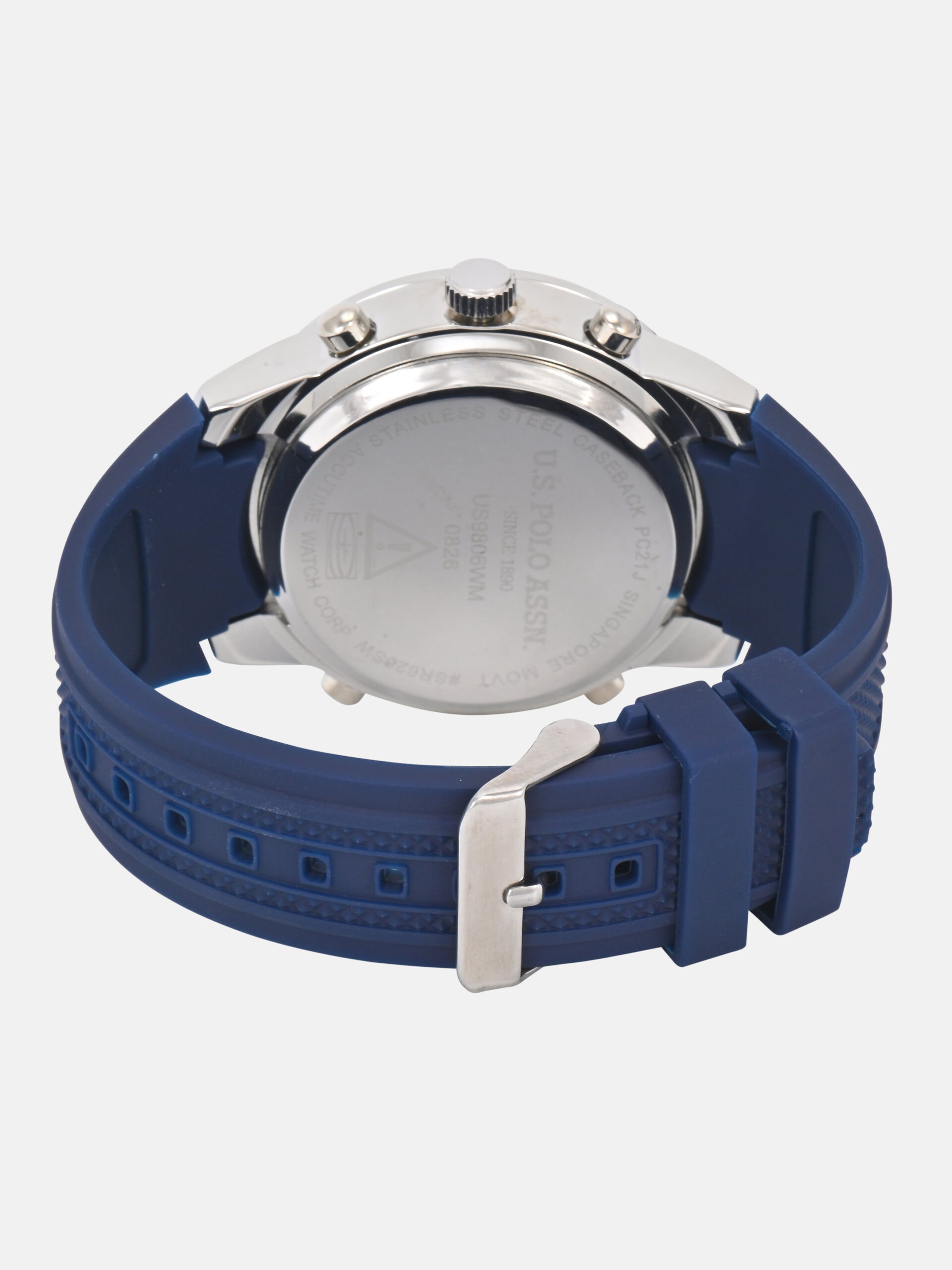 U.S. Polo ASSN. Men's Dual Display Round Silvetone Analog and Digital Watch with Blue Silicone Strap - Image 5