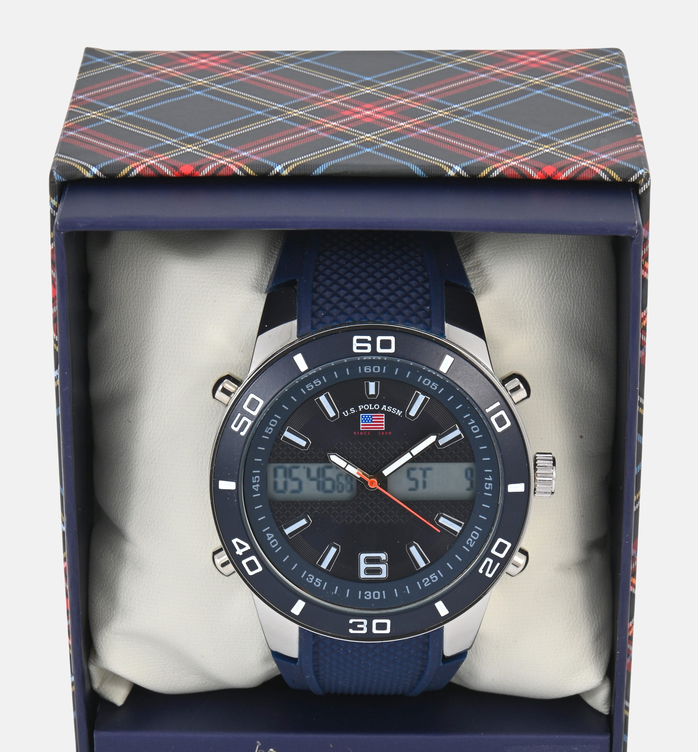 U.S. Polo ASSN. Men's Dual Display Round Silvetone Analog and Digital Watch with Blue Silicone Strap - Image 4