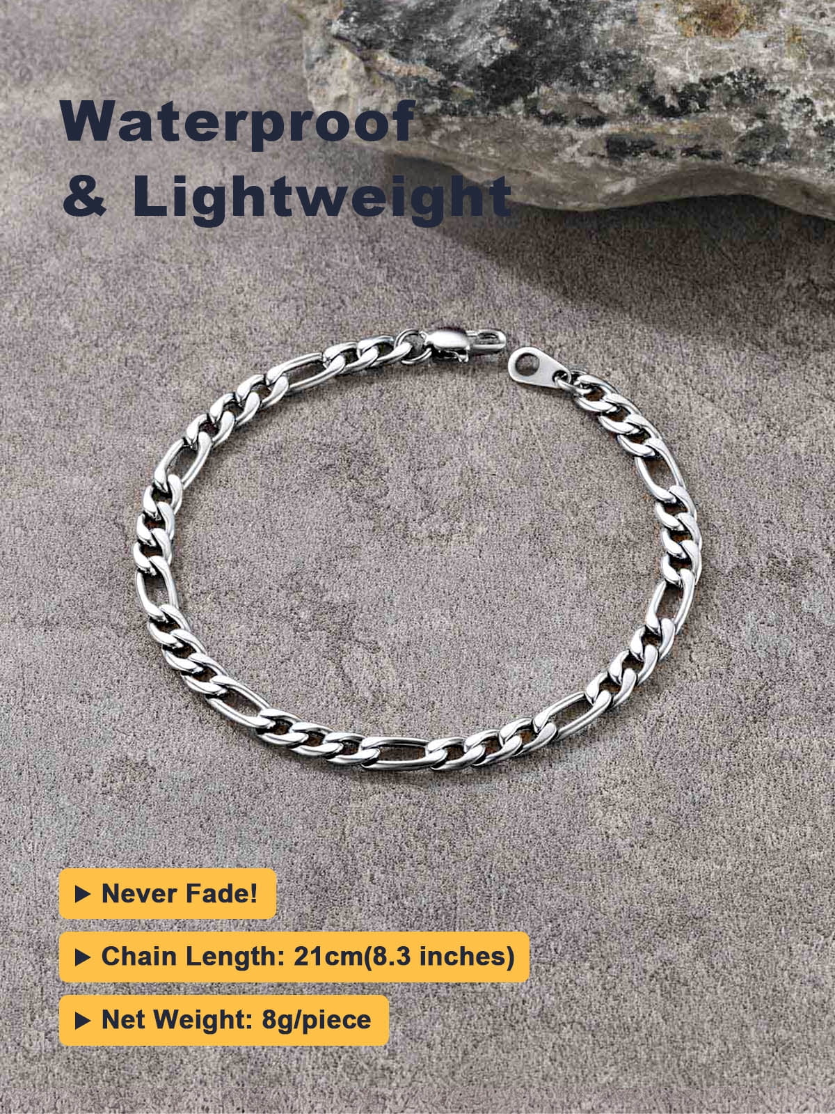U7 Figaro Necklace for Men Silver Chain Bracelet Stainless Steel Jewelry Gift Set 2-Piece in 5MM Width 18 Inch for Christmas Stuffers - Image 5
