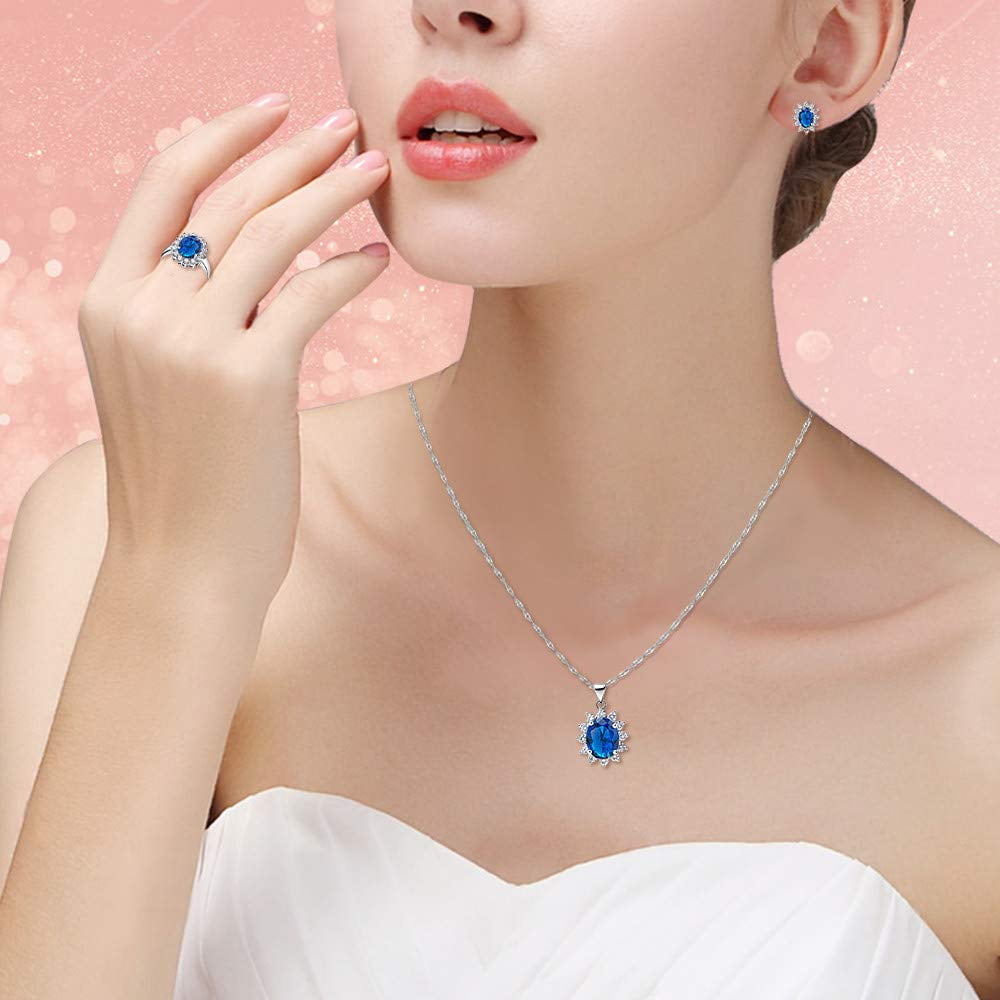 Uloveido Blue Cubic Zirconia Wedding Jewelry Set Necklace Earrings and Ring Size 6 for Women T466 - Image 5