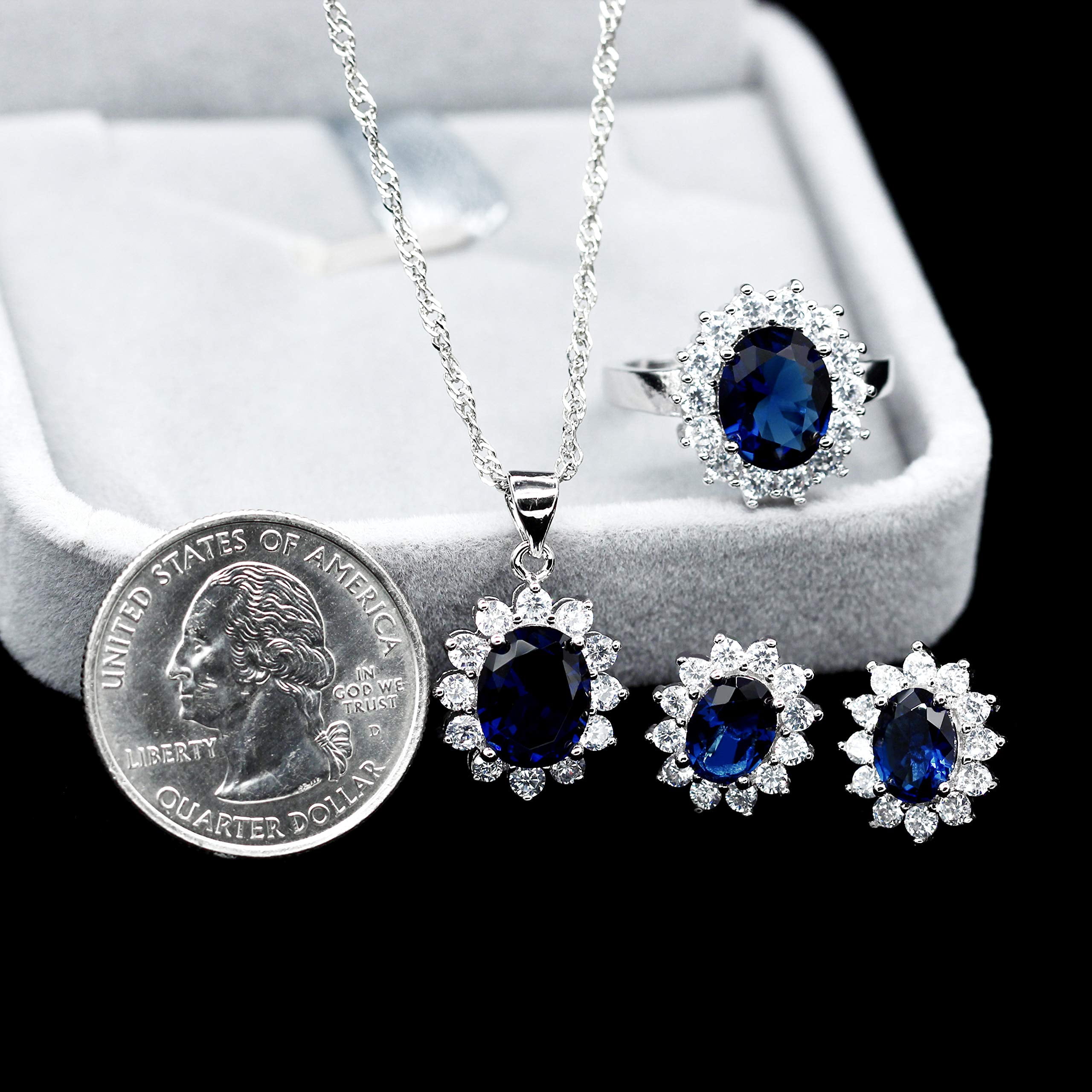 Uloveido Blue Cubic Zirconia Wedding Jewelry Set Necklace Earrings and Ring Size 6 for Women T466 - Image 2