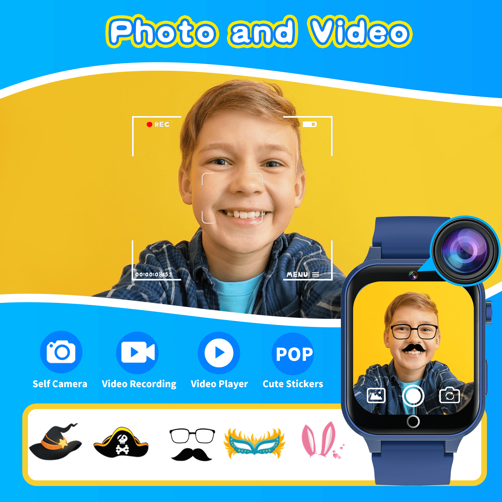 Vakzovy Kids Smart Watch for Boys 4-12 Years Old Birthday Gift, Vakzovy Waterproof Educationals Smart Watch, Dual Camera, 24 Puzzle Games,Music Player, Toddler Watch Learning Toys(Blue) - Image 4