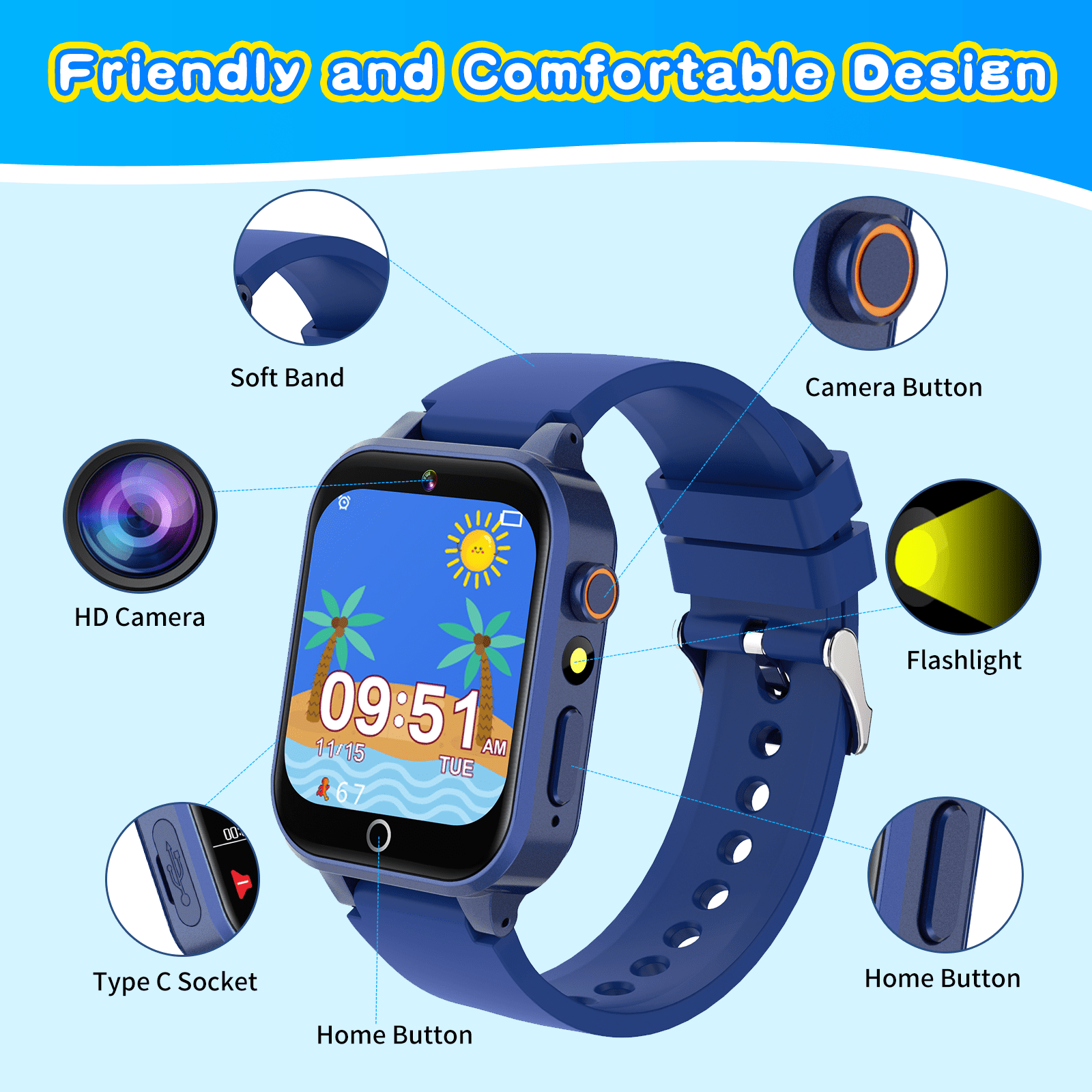 Vakzovy Kids Smart Watch for Boys 4-12 Years Old Birthday Gift, Vakzovy Waterproof Educationals Smart Watch, Dual Camera, 24 Puzzle Games,Music Player, Toddler Watch Learning Toys(Blue) - Image 3