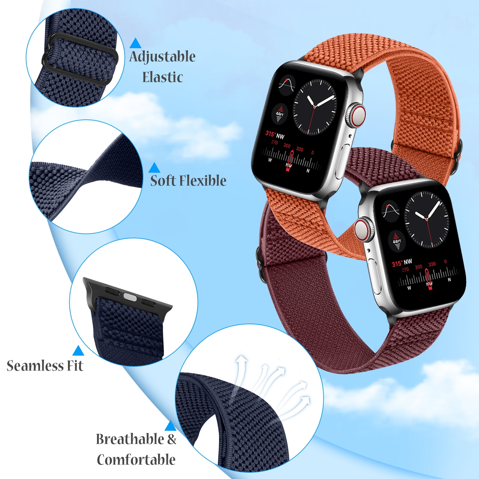 Vodtian 10 pack Elastic Watch Band Compatible with Apple Watch 38mm 40mm 41mm 42mm 44mm 45mm 46mm 49mm for Women Men, Soft Sport Wristbands for iWatch Series 11/10/9/8/7/SE 3/SE 2/Ultra 3/Ultra 2 - Image 2