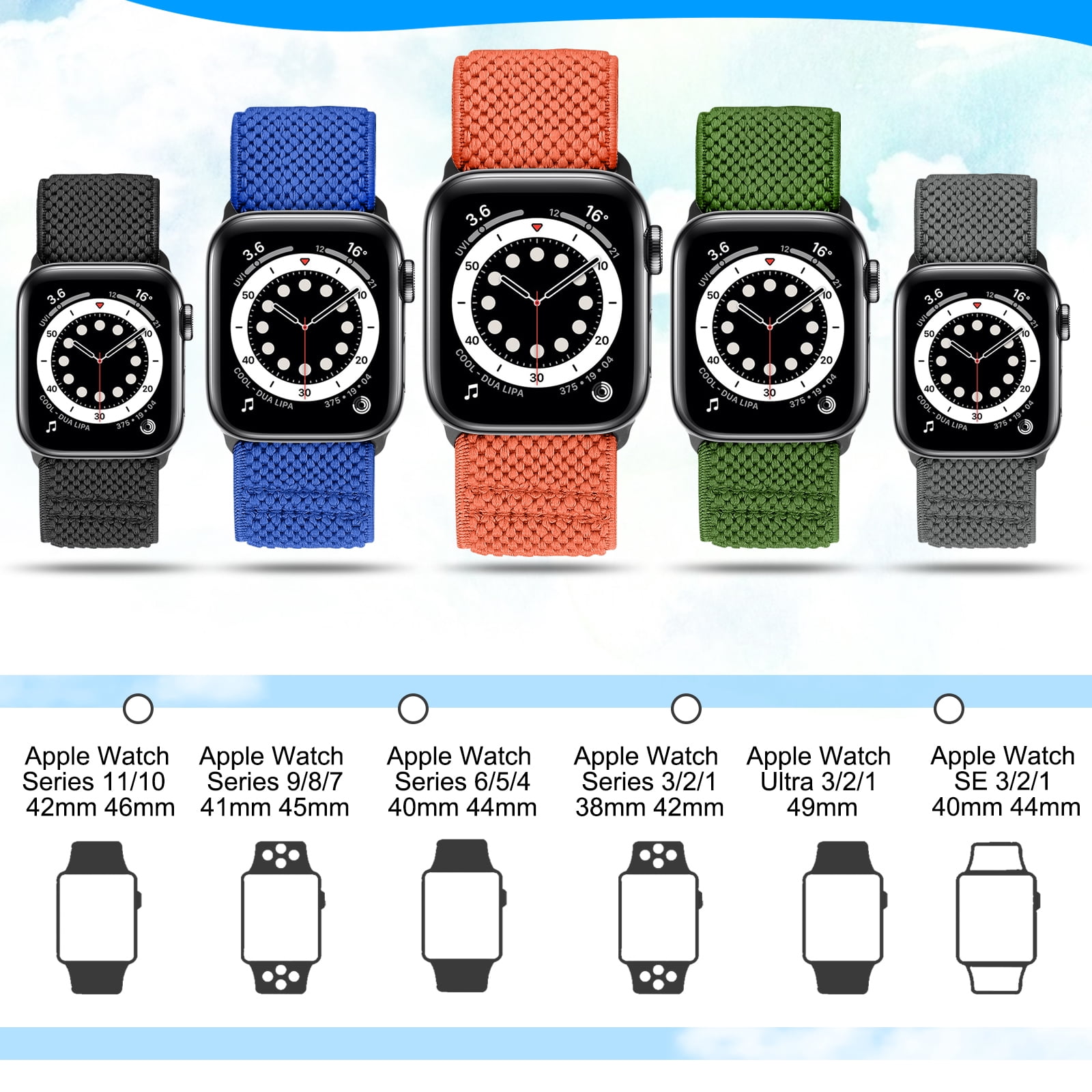 Vodtian 10 pack Elastic Watch Band Compatible with Apple Watch 38mm 40mm 41mm 42mm 44mm 45mm 46mm 49mm for Women Men, Soft Sport Wristbands for iWatch Series 11/10/9/8/7/SE 3/SE 2/Ultra 3/Ultra 2 - Image 4