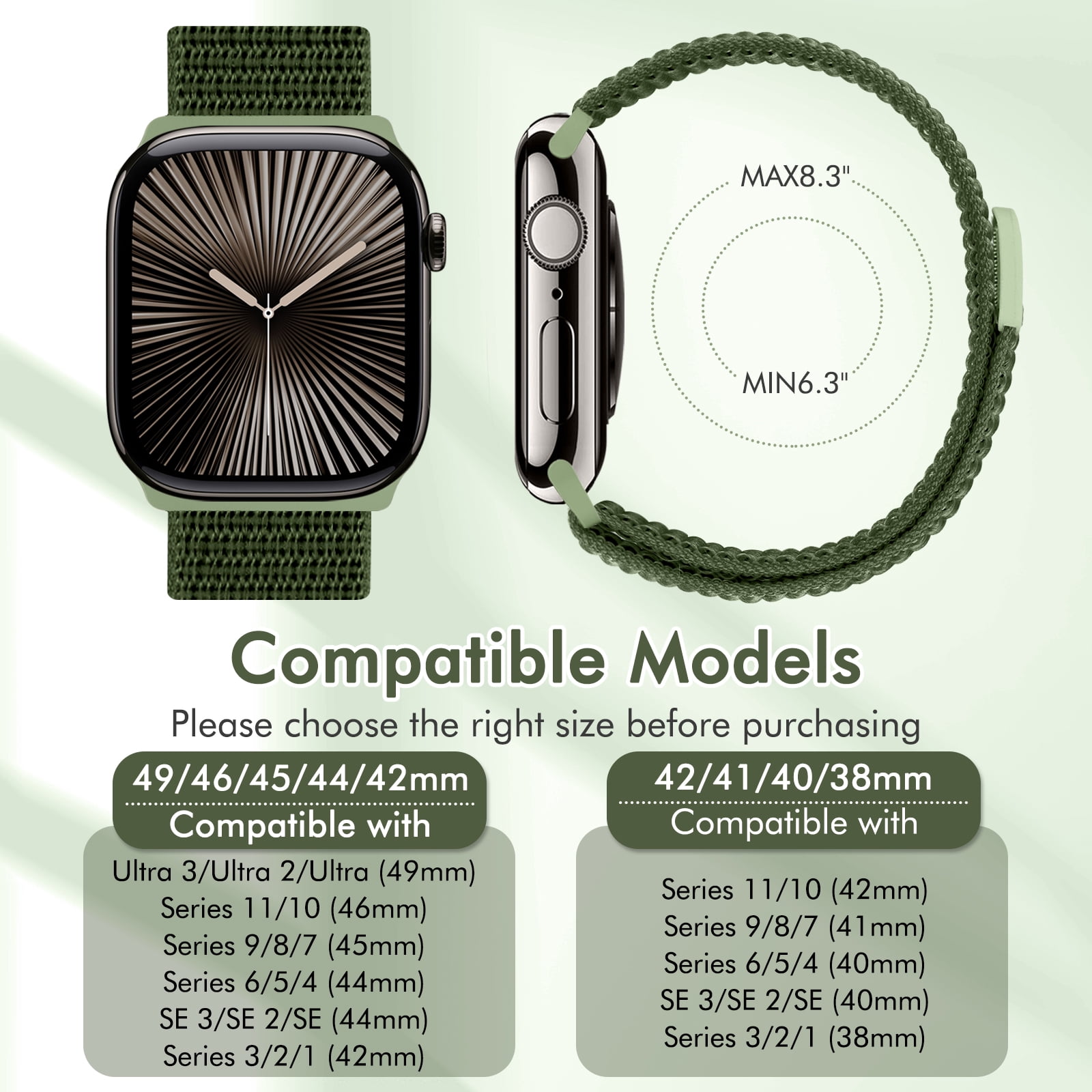 Vodtian 2 Pack Nylon Sport Bands Compatible with Apple Watch Bands 38mm 40mm 41mm 42mm 44mm 45mm 46mm 49mm Women Men, Soft Breathable Straps for iWatch Series 11/10/9/8/7/6/SE 3/Ultra 3 - Image 2